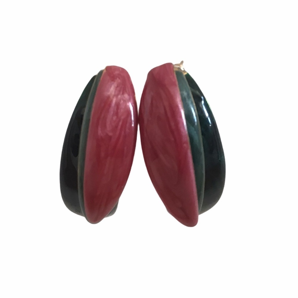 Vintage Painted Metal Layered Crescent Earrings